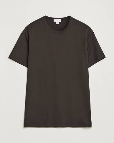 Herre | T-Shirts | Sunspel | Crew Neck Cotton Tee Coffee