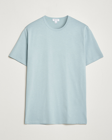 Herre | T-Shirts | Sunspel | Crew Neck Cotton Tee Blue Sage