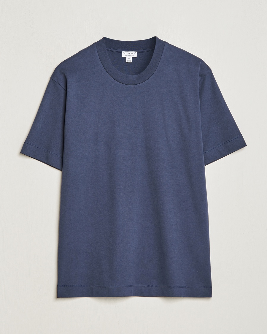 Herre | Sunspel | Sunspel | Heavyweight Mock Neck T-Shirt Navy