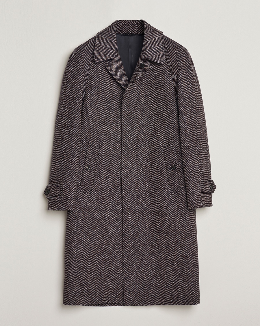 Herre | Lardini | Lardini | Wool/Cashmere Herringbone Raglan Coat Navy/Brown