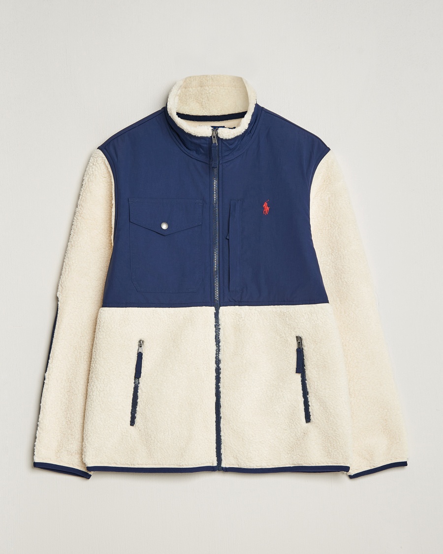 Herre | Polo Ralph Lauren | Polo Ralph Lauren | Bonded Sherpa Full Zip Sweater Cream/Newport Navy