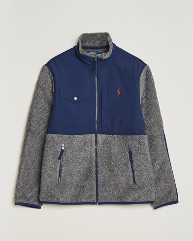 Herre | World of Ralph Lauren | Polo Ralph Lauren | Bonded Sherpa Full Zip Sweater Grey/Newport Navy