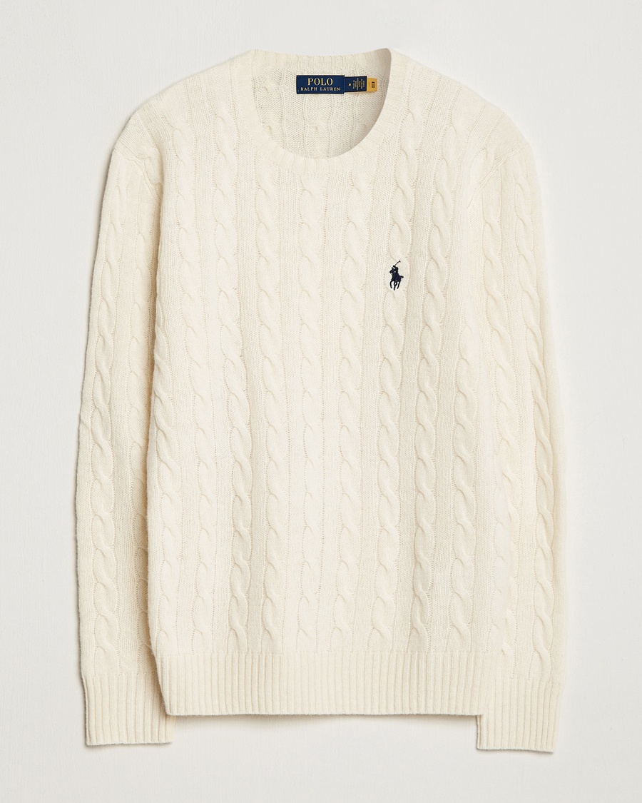 Polo Ralph Lauren Wool/Cashmere Cable Crew Neck Andover Cream – Hvit