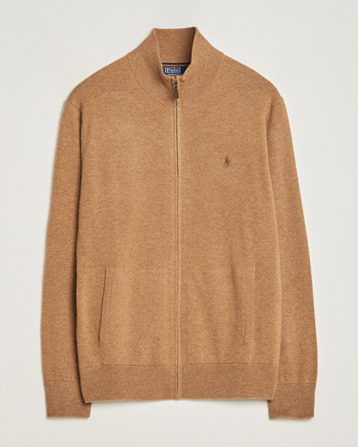 Herre | Full-zip | Polo Ralph Lauren | Merino Knitted Full Zip Sweater Latte Brown Heather