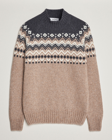 Herre |  | Gran Sasso | Aspen Wool Fairisle Crew Neck Sweater Beige/Grey