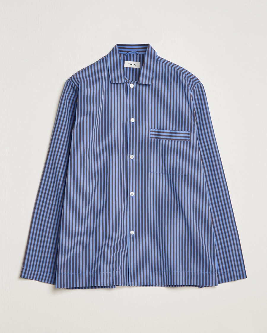 Tekla Poplin Pyjama Shirt Verneuil Stripes – Blå