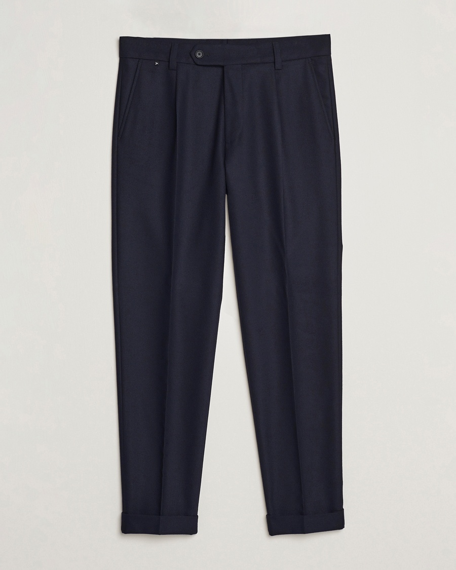 Herre | | BOSS BLACK | Perin Tech Flannel Pleated Trousers Dark Blue