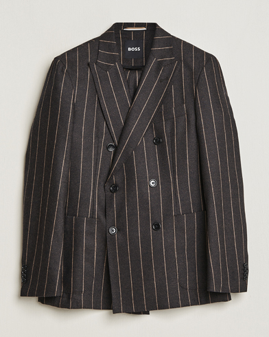 Herre |  | BOSS BLACK | Huge Double Breasted Pinstripe Suit Dark Brown