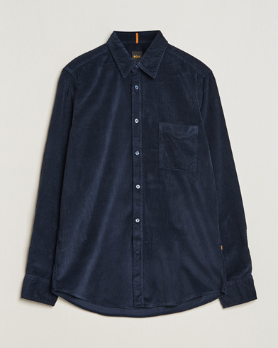 Herre | Cordfløyelskjorter | BOSS ORANGE | Relegant Corduroy Shirt Dark Blue