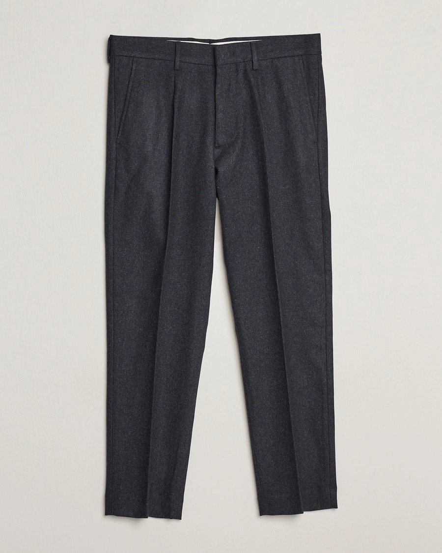 Herre | Avdelinger | NN07 | Bill Brushed Flannel Pleated Trousers Navy Blue