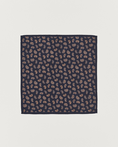 Herre | Lommetørklær | Amanda Christensen | Wool Flannel Printed Paisley Pocket Square Navy