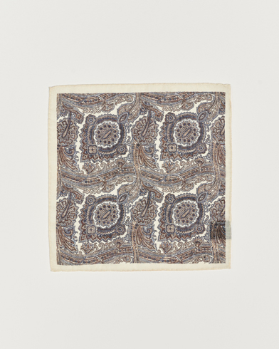 Herre | Lommetørklær | Amanda Christensen | Wool Printed Large Paisley Pocket Square White
