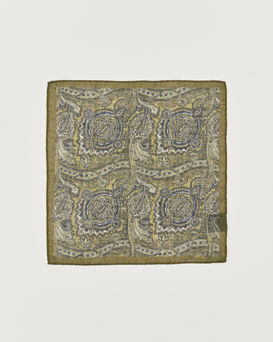 Herre | Lommetørklær | Amanda Christensen | Wool Printed Large Paisley Pocket Square Green Melange
