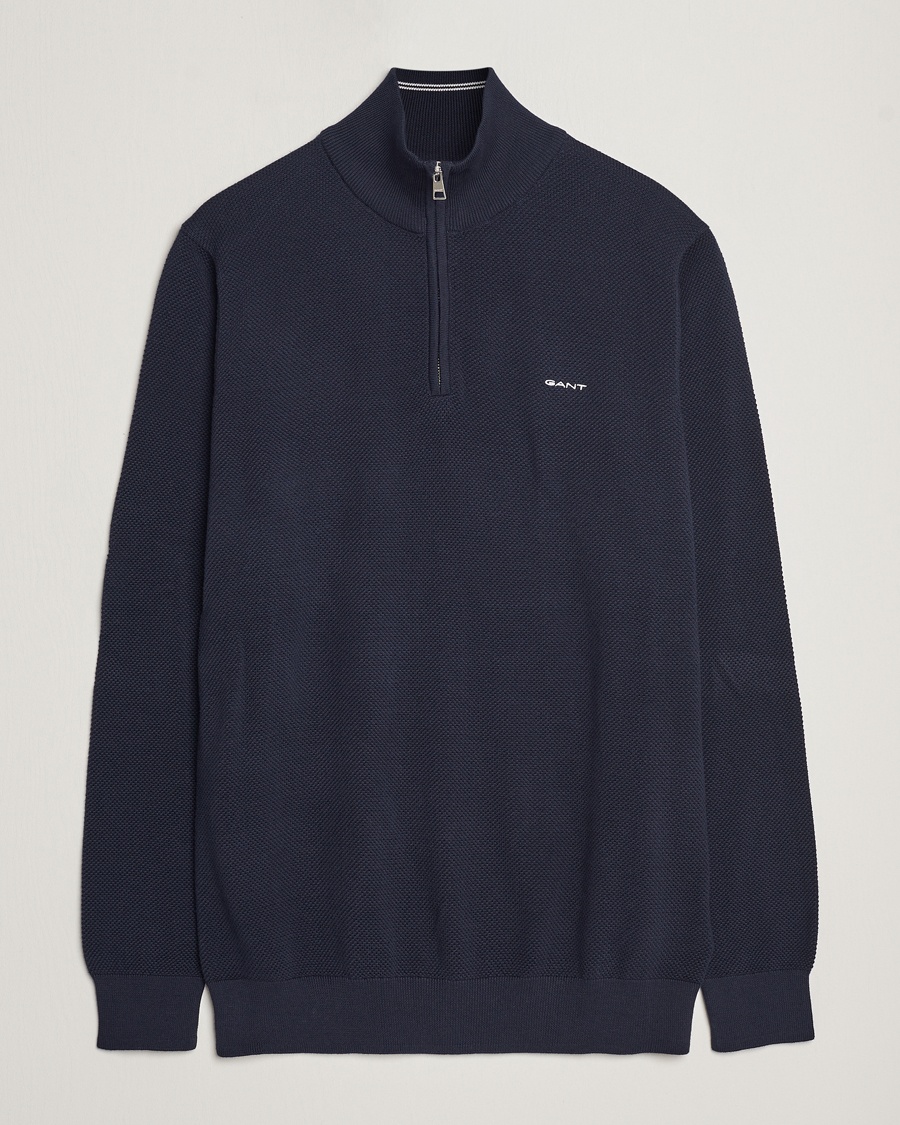Herre | Business & Beyond - Casual | GANT | Cotton Pique Half Zip Evening Blue