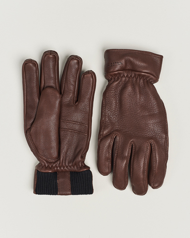 Herre | Hansker | Hestra | Kjetil Deerskin Rib Knitted Cuff Glove Chocolate