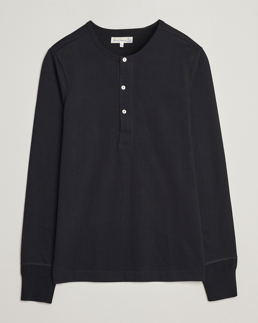 Herre | | Merz b. Schwanen | Classic Organic Cotton Henley Sweater Black