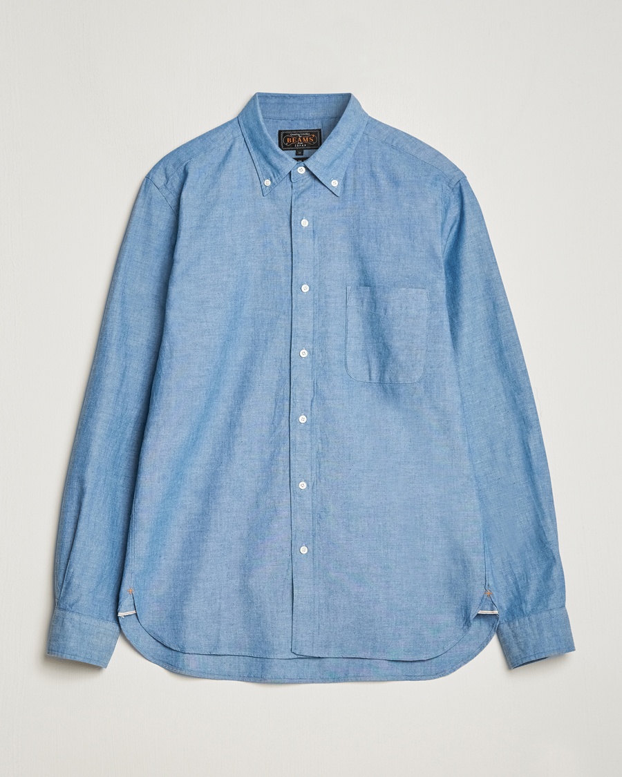 BEAMS PLUS Chambray Button Down Shirt Blue – Blå