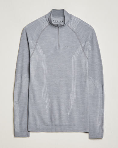 Herre |  | Falke Sport | Falke Long Sleeve Wool Tech half Zip Shirt Grey Heather