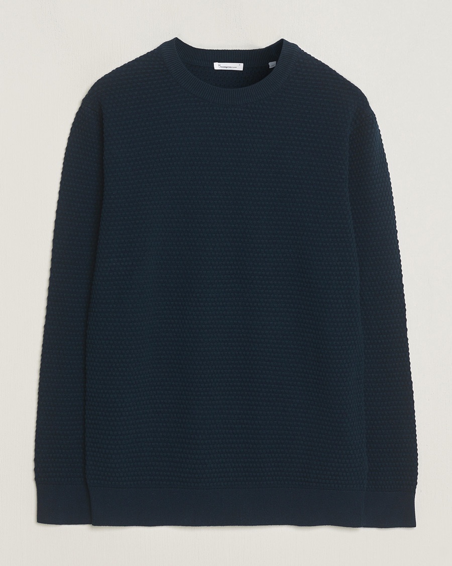 Herre | | KnowledgeCotton Apparel | Vagn Bubble Knit Cotton Crew Neck Total Eclipse