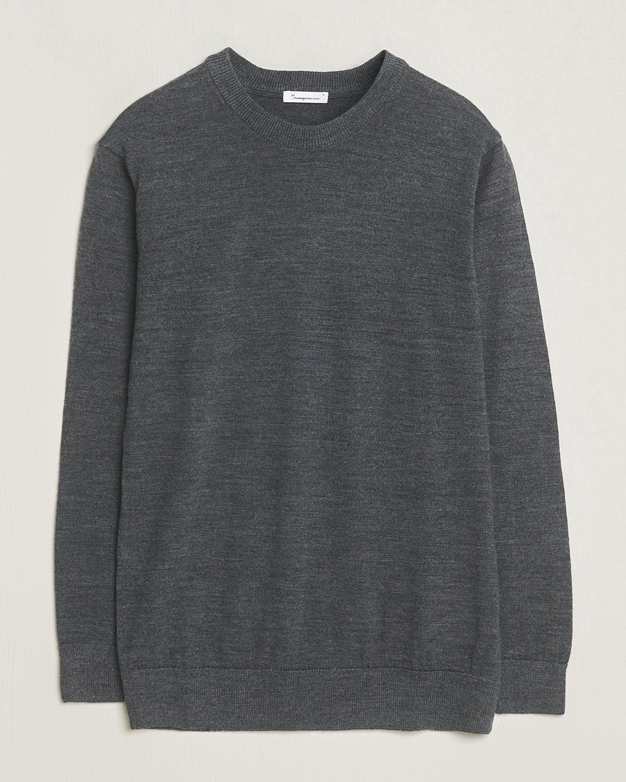 Herre | Pullovers rund hals | KnowledgeCotton Apparel | Regular Merino Knit Crew Neck Dark Grey Melange