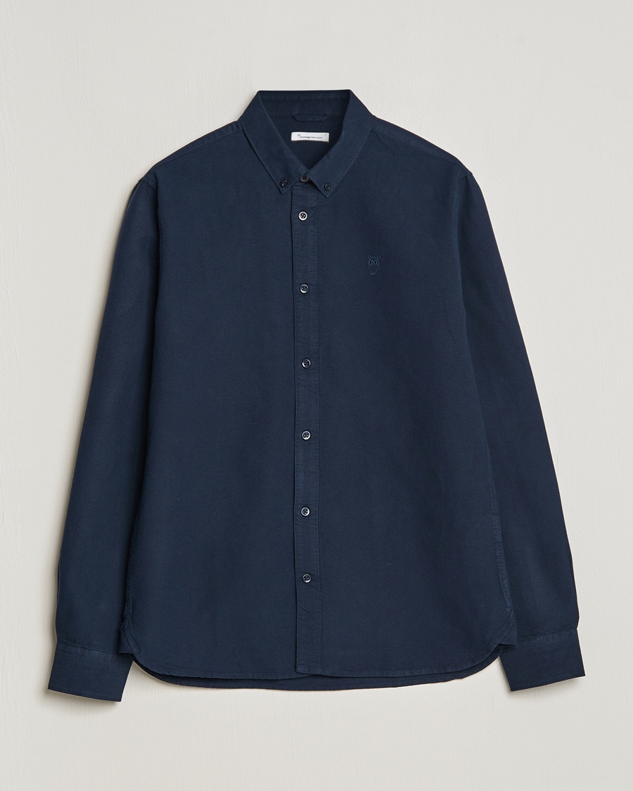 Herre | | KnowledgeCotton Apparel | Harald Small Owl Regular Oxford Shirt Total Eclipse