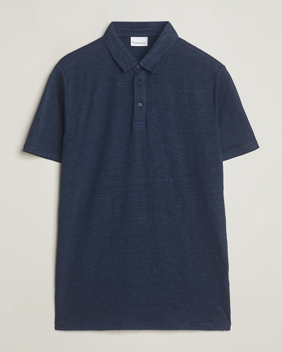 Herre | | KnowledgeCotton Apparel | Regular Linen Polo Total Eclipse