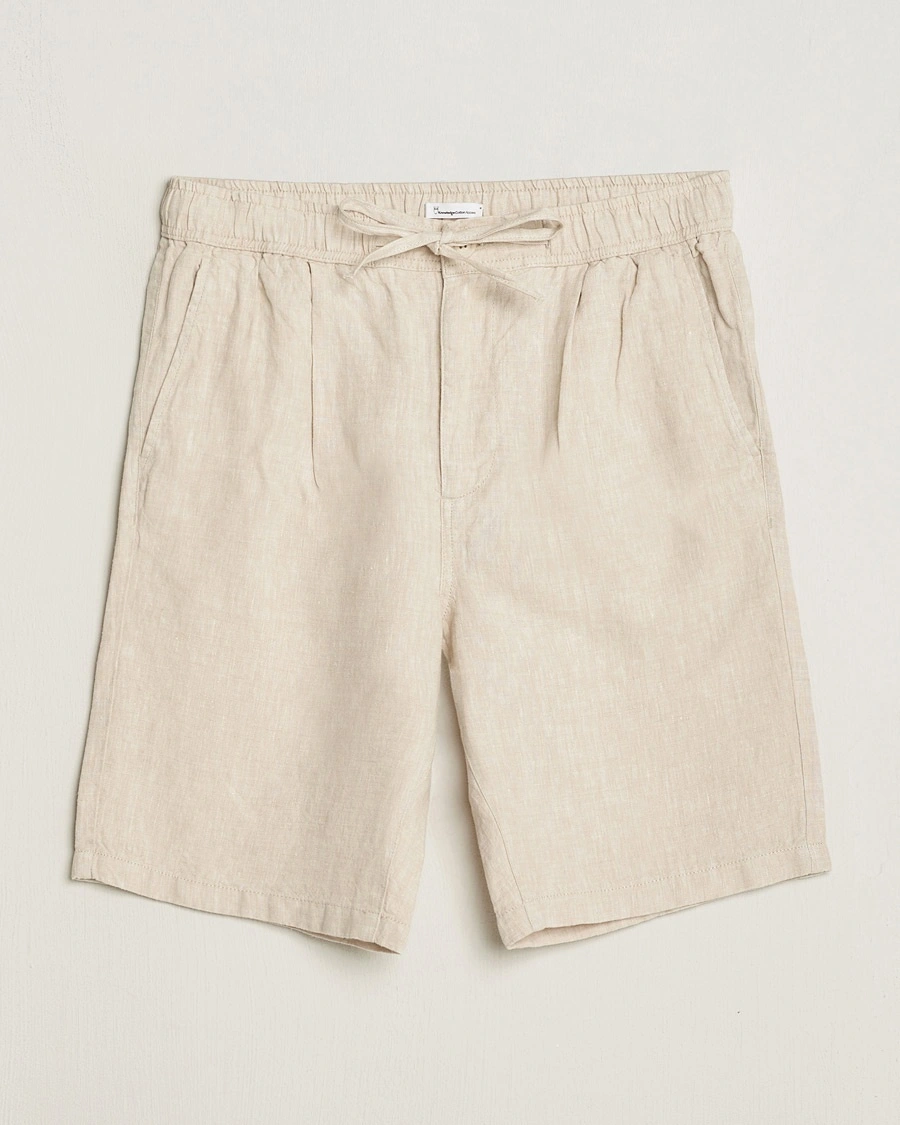 Herre | Linshorts | KnowledgeCotton Apparel | Loose Linen Shorts Light Feather Grey