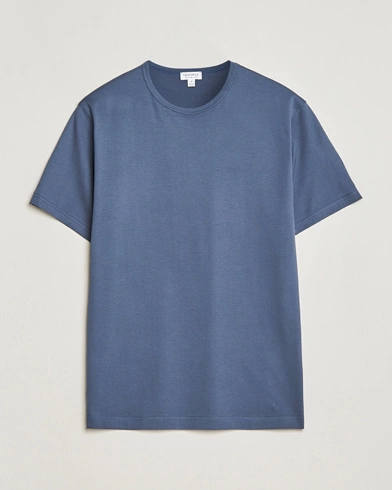 Herre | T-Shirts | Sunspel | Crew Neck Cotton Tee Slate Blue