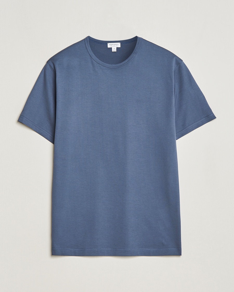Herre | Best of British | Sunspel | Crew Neck Q82 Cotton T-Shirt Slate Blue
