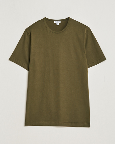 Herre | T-Shirts | Sunspel | Crew Neck Cotton Tee Dark Olive