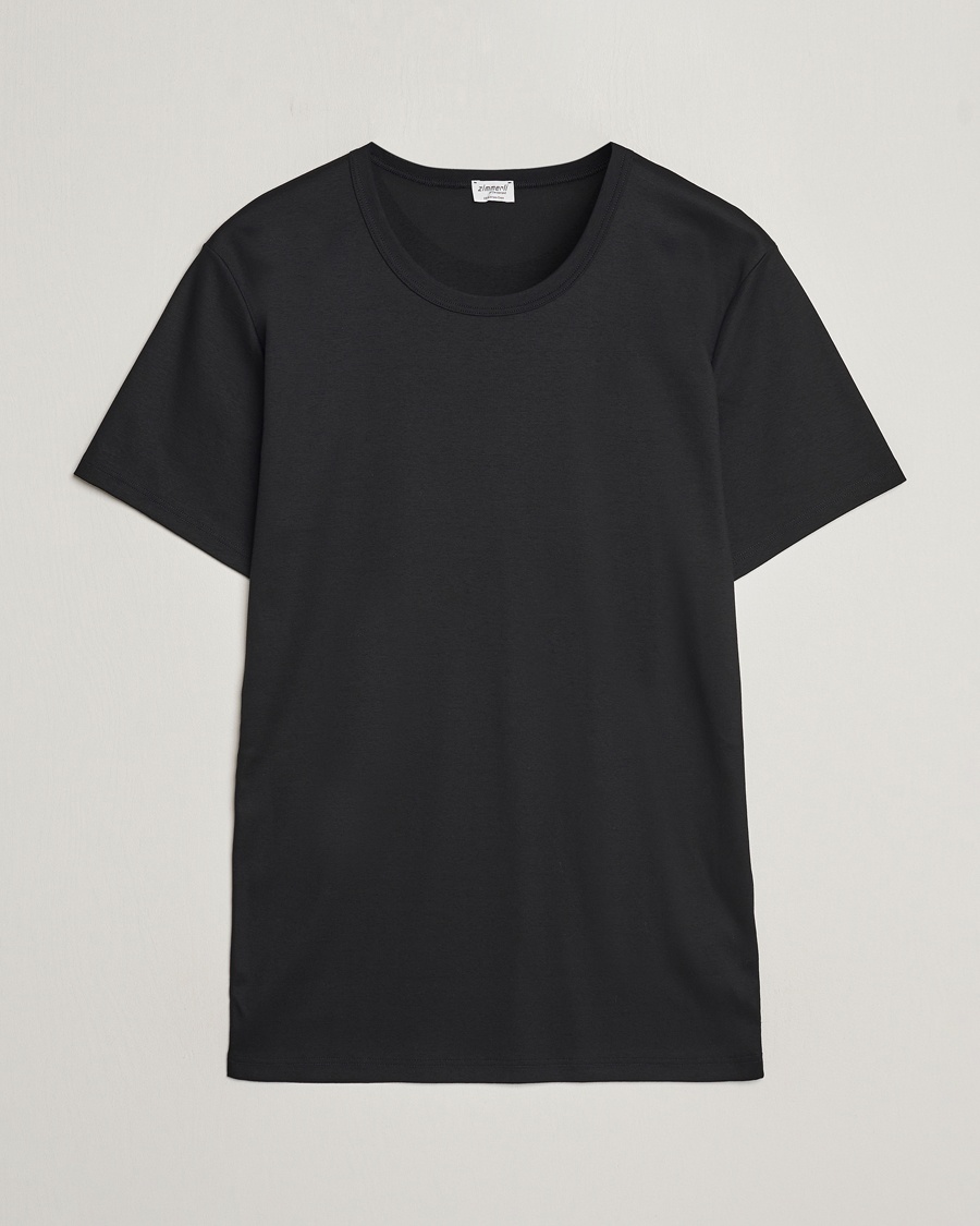 Herre | Svarte t-skjorter | Zimmerli of Switzerland | Mercerized Cotton Crew Neck T-Shirt Black