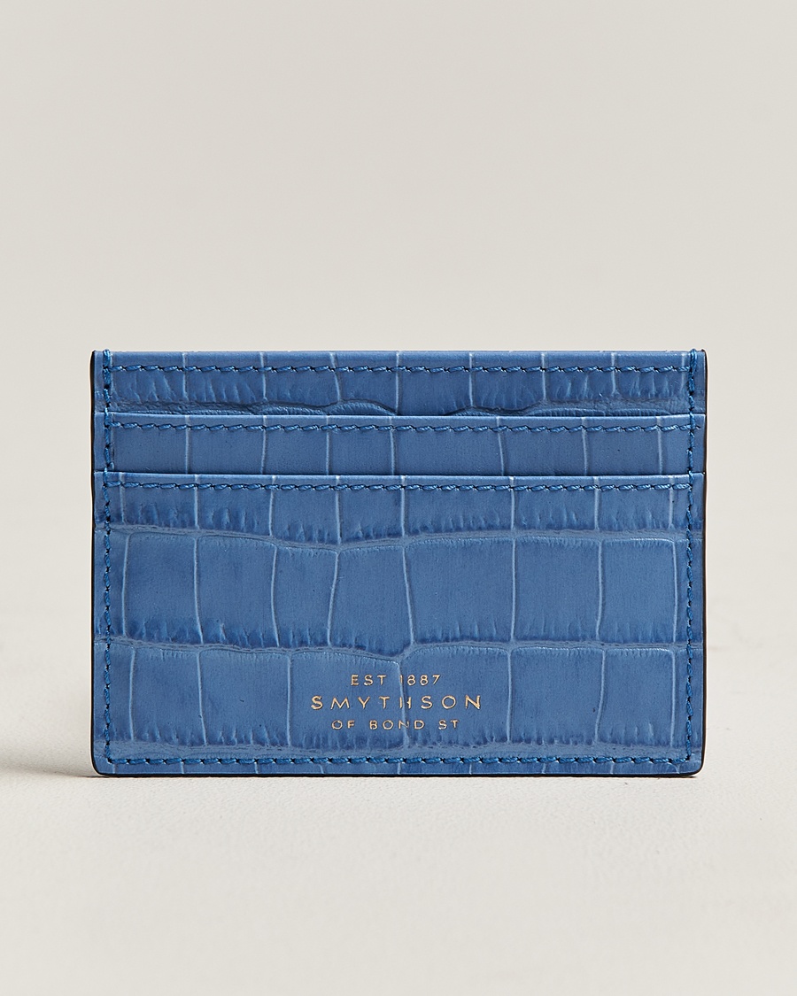 Smythson Mara Flat Cardholder Nile Blue – Blå
