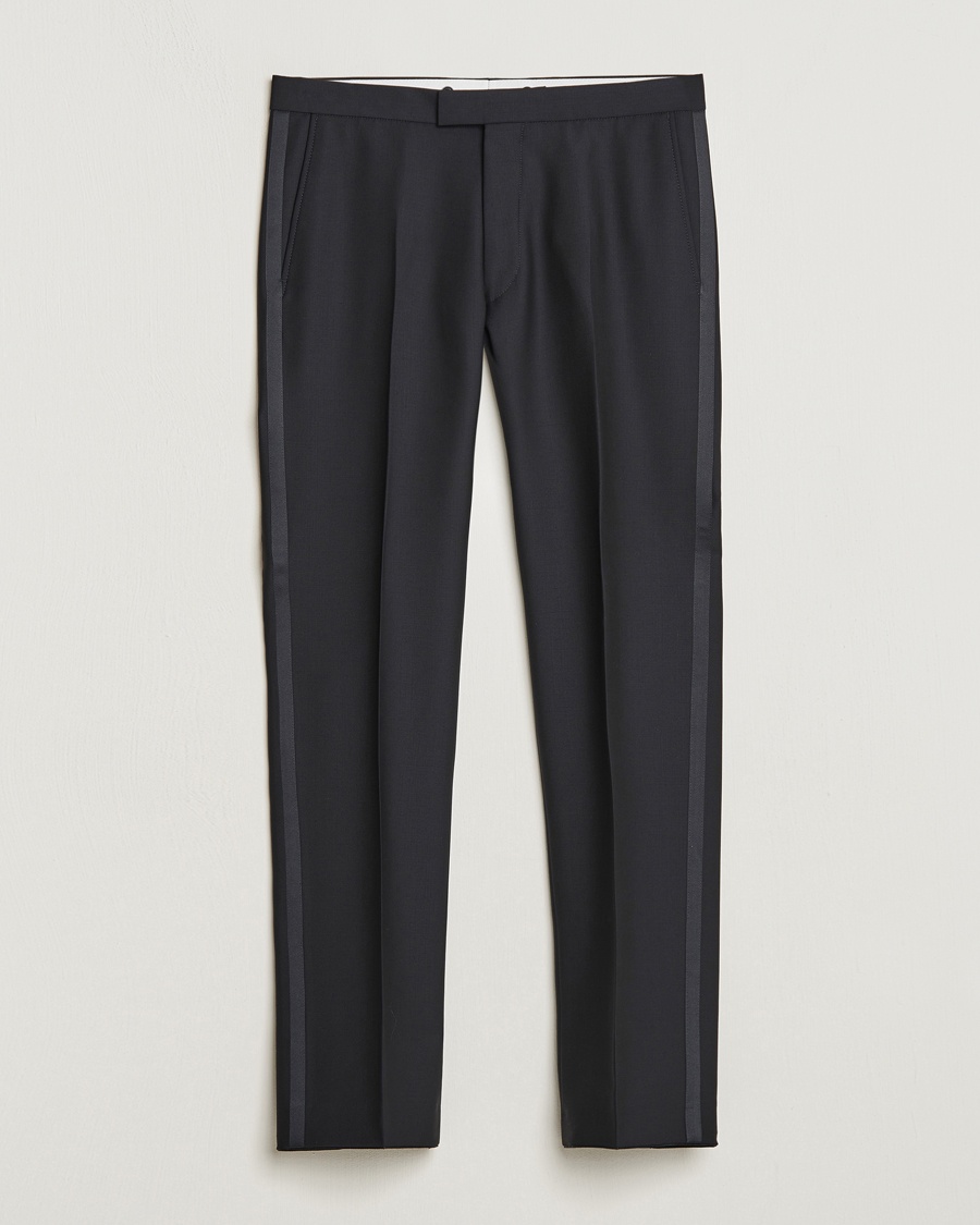 Herre | Smokingbukser | Oscar Jacobson | Denz Straight Wool Tuxedo Trousers Black