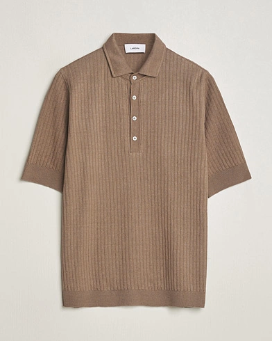 Herre |  | Lardini | Structured Linen/Cotton Polo Brown