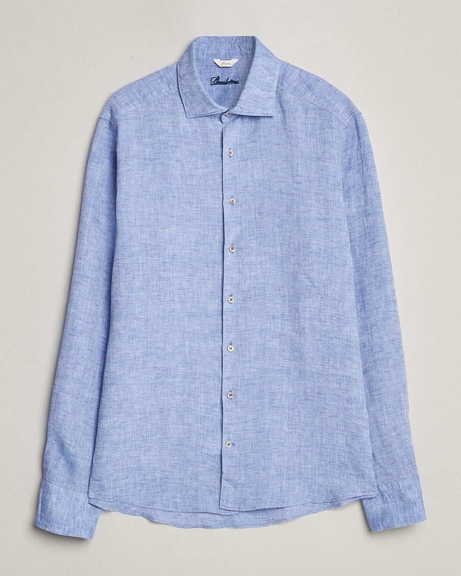  Slimline Cut Away Linen Shirt Blue