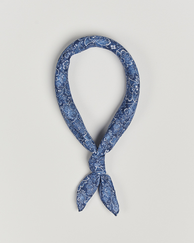 Herre | Scarves | Stenströms | Flower Printed Linen Bandana Blue