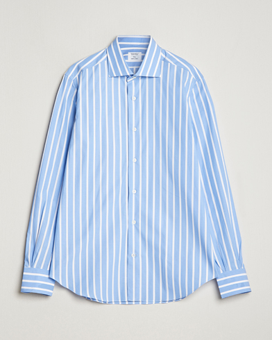 Herre |  | Mazzarelli | Soft Cotton Cut Away Shirt Blue/White Stripe