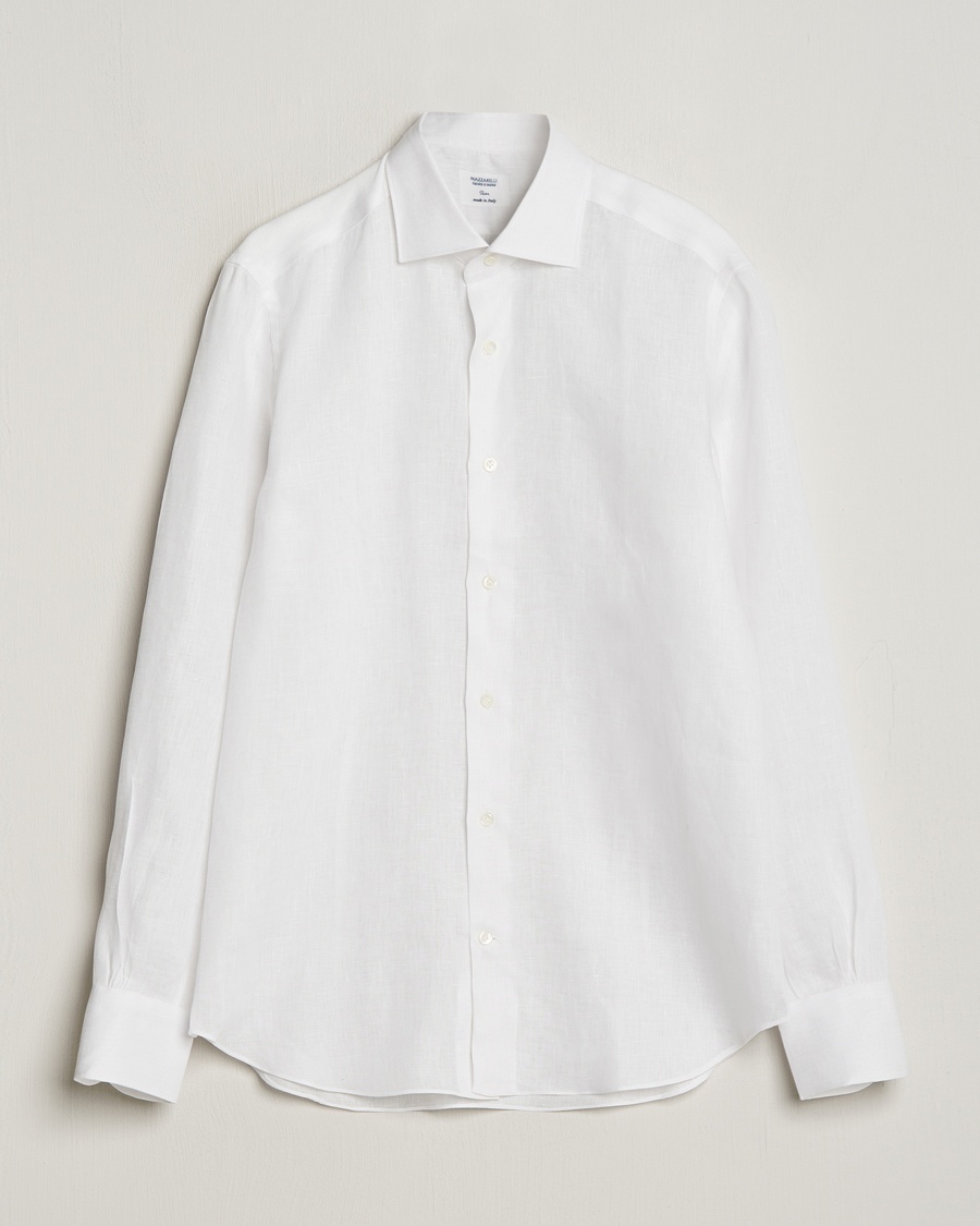 Mazzarelli Soft Linen Cut Away Shirt White – Hvit