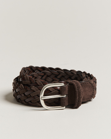 Herre | Flettede belter | Anderson's | Woven Suede/Leather Belt 3 cm Dark Brown