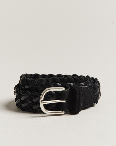 Herre | Flettede belter | Anderson's | Woven Suede/Leather Belt 3 cm Black