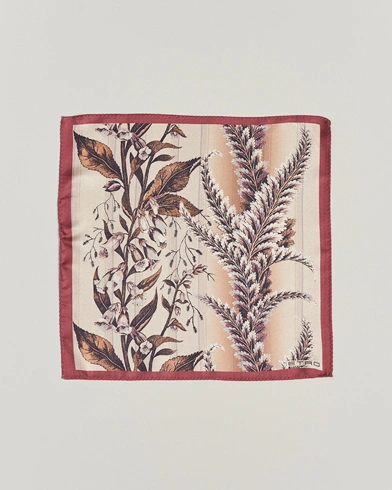 Herre |  | Etro | Printed Silk Pocket Square Beige/Burgundy