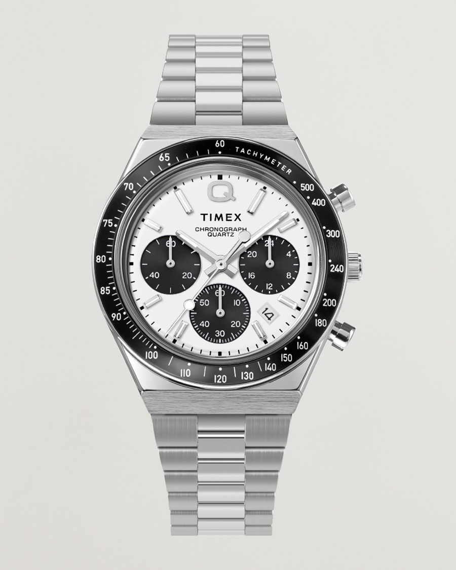 Herre | Lenke i rustfritt stål | Timex | Q Chronograph 40mm White Dial