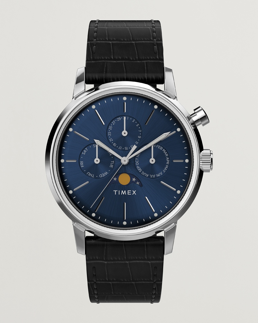 Herre | Skinnrem | Timex | Marlin Moon Phase Quartz 40mm Blue Dial