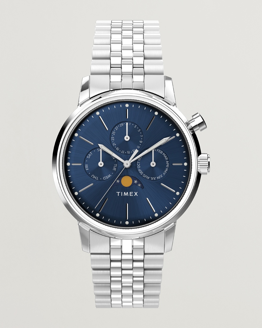 Timex Marlin Moon Phase Quartz Steel 40mm Blue Dial – Blå
