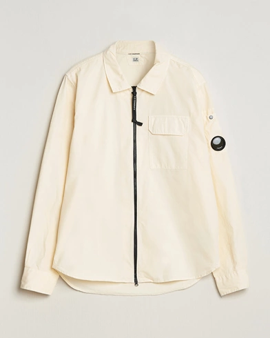 Herre |  | C.P. Company | Garment Dyed Gabardine Zip Shirt Jacket Ecru