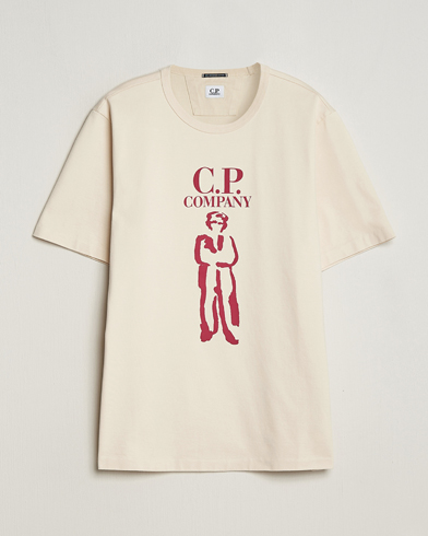 Herre |  | C.P. Company | Mercerized Heavy Cotton Logo T-Shirt Ecru