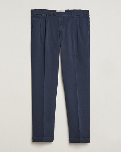 Herre | Chinos | Briglia 1949 | Easy Fit Pleated Cotton Stretch Chino Navy