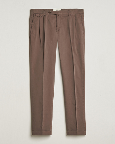 Herre | Chinos | Briglia 1949 | Easy Fit Pleated Cotton Stretch Chino Brown