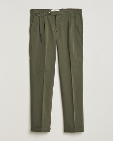 Herre | Chinos | Briglia 1949 | Easy Fit Pleated Cotton Stretch Chino Olive