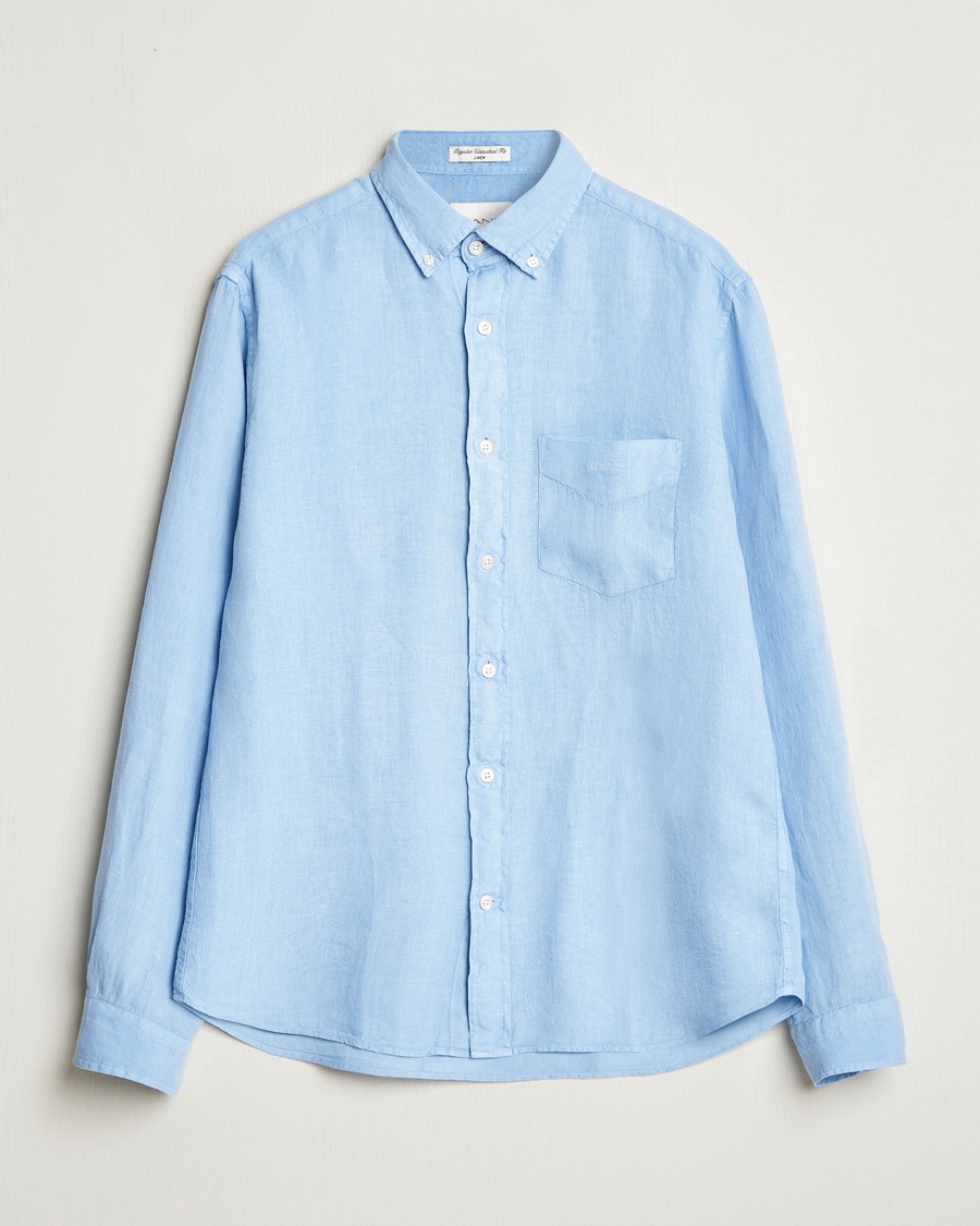 Herre | Linskjorter | GANT | Regular Fit Garment Dyed Linen Shirt Capri Blue